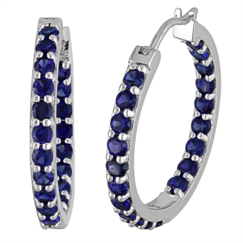 Stella Grace Sterling Silver Lab Created Blue Sapphire Inside Outside Hoop Earrings