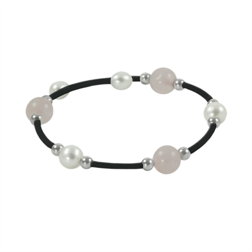 Unbranded Sterling Silver Freshwater Cultured Pearl and Rose Quartz Stretch Bracelet