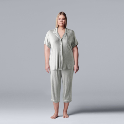 Plus Size Simply Vera Vera Wang Basic Luxury Pajama Shirt & Pajama Capris Set