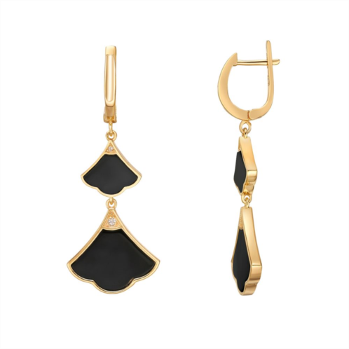 Gemminded Gold Over Sterling Silver Black Onyx & Cubic Zirconia Double Drop Earrings