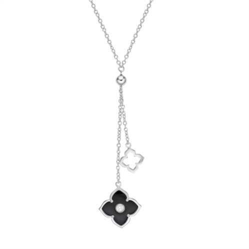 Gemminded Sterling Silver Black Onyx & Cubic Zirconia Flower Pendants Y-Necklace