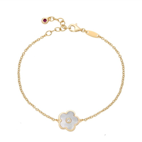 Gemminded Gold Over Sterling Silver Mother-Of-Pearl & Cubic Zirconia Flower Pendant Bracelet