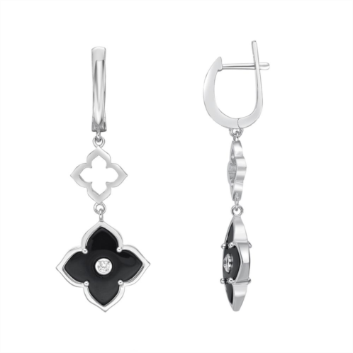 Gemminded Sterling Silver Black Onyx & Cubic Zirconia Flower Drop Earrings
