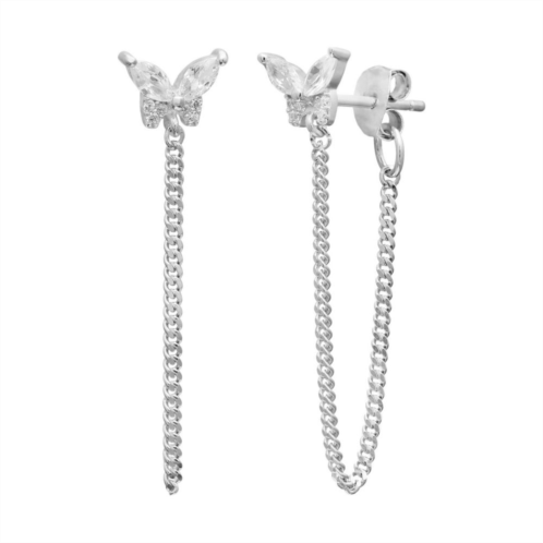 PRIMROSE Sterling Silver Marquise Cubic Zirconia Butterfly Curb Chain Front to Back Drop Earrings