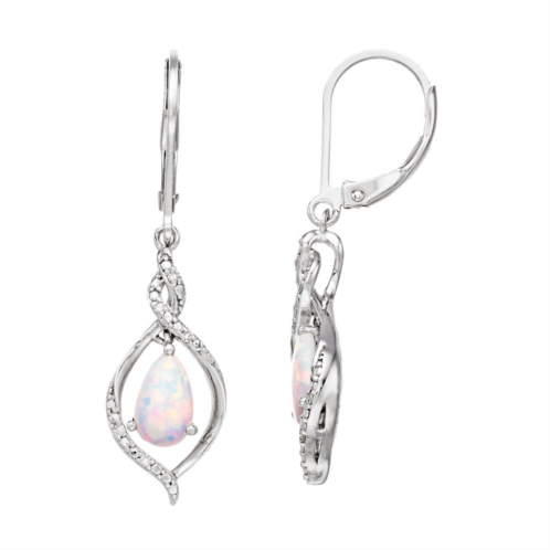Unbranded Sterling Silver Diamond Accent & Lab-Created White Opal Leverback Earrings