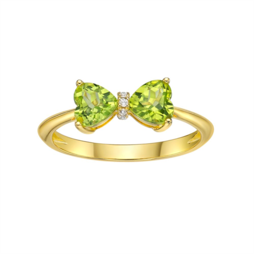 Gemminded 18k Gold Plated Sterling Silver Heart-Shaped Peridot & Diamond Accented Ring