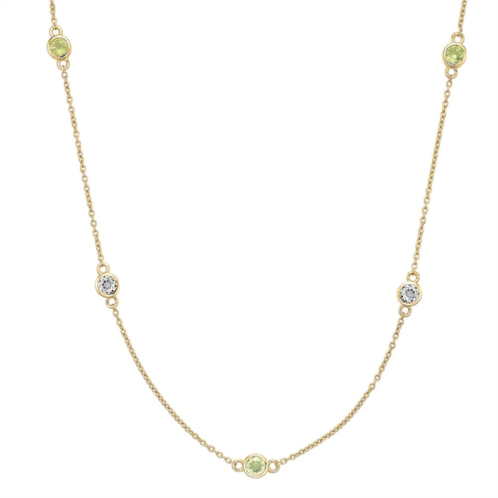 Gemminded 18k Gold Over Silver Peridot & White Topaz Station Necklace