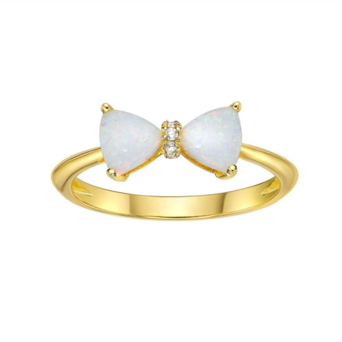 Gemminded 18k Gold Over Silver Lab-Created Opal & Diamond Accent Ring