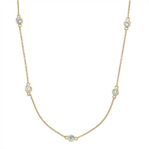 Gemminded 18k Gold Over Silver Lab-Created Aquamarine & Lab-Created White Sapphire Station Necklace
