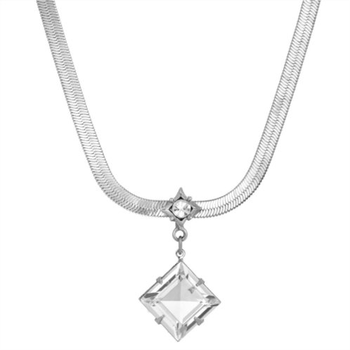 1928 Silver Tone Crystal Drop Pendant Necklace