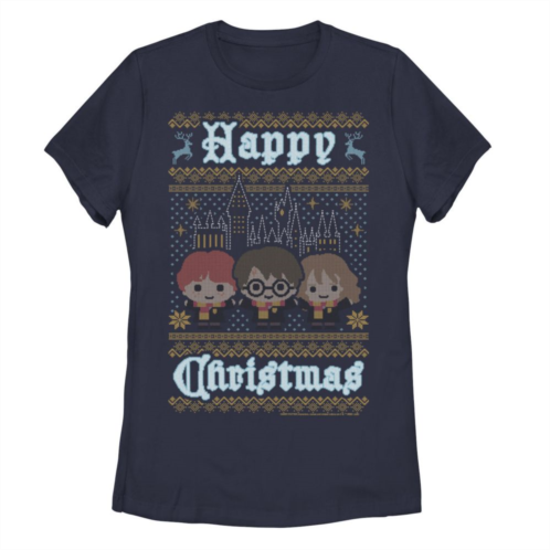 Licensed Character Juniors Harry Potter Happy Christmas Chibi Graphic Tee
