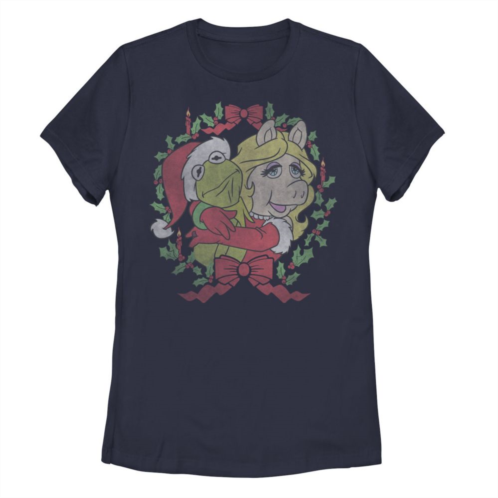 Licensed Character Juniors Muppets Kermit & Miss Piggy Christmas Wreath Graphic Tee