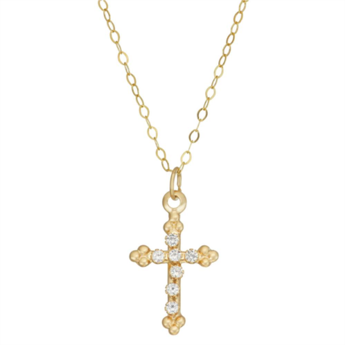 Charming Girl 14k Gold Cubic Zirconia Cross Pendant Necklace
