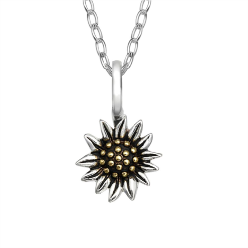 PRIMROSE Sterling Silver Polished & Oxidized Sunflower Pendant Necklace