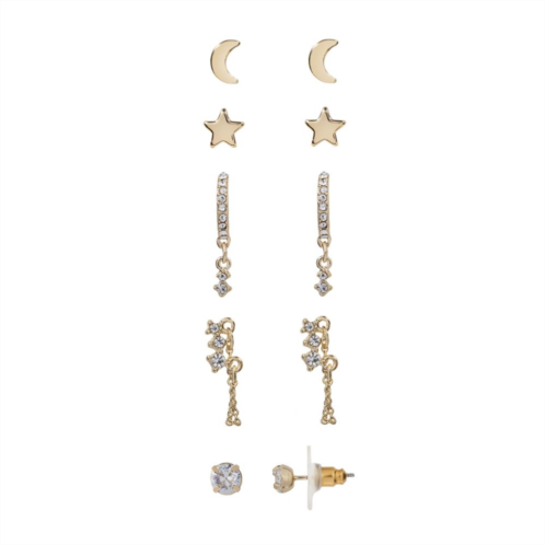 LC Lauren Conrad Gold Tone Moon & Star Earring Set
