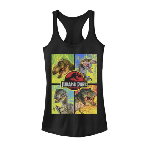Licensed Character Juniors Jurassic Park Four Different Dinosaur Faces Tank Top