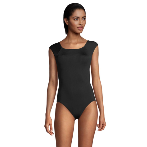 Womens Lands End Tummy Control UPF 50 Cap Sleeve One-Piece Swimsuit