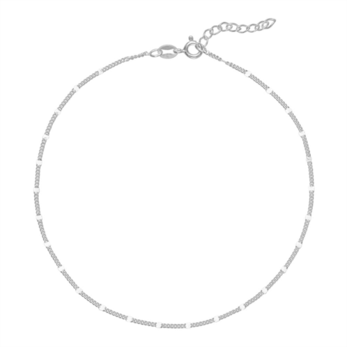 PRIMROSE Sterling Silver Polished Mirror Station Curb Chain Anklet