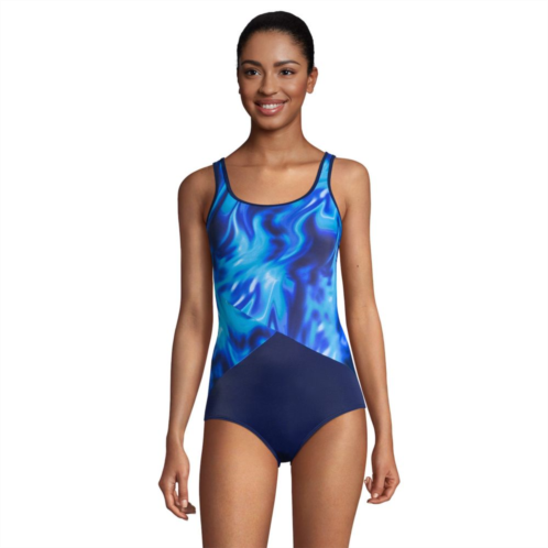 Womens Lands End Tugless Sporty Tummy Control One-Piece Swimsuit
