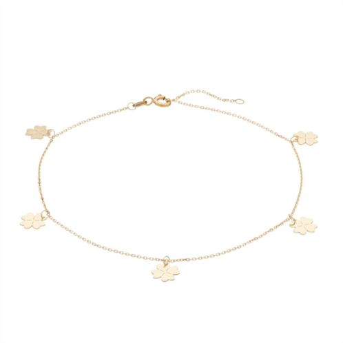 Au Naturale 14k Gold Adjustable Clover Station Anklet