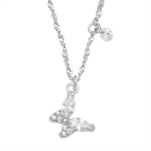 PRIMROSE Sterling Silver Cubic Zirconia Butterfly Necklace