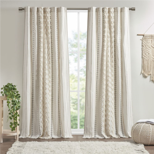 INK+IVY 1-Panel Imani Light Filtering Lined Cotton Rod Pocket Window Curtain Panel with Chenille Stripes