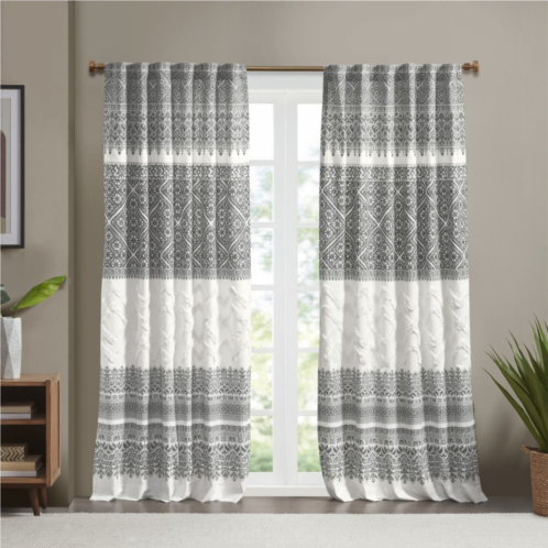 INK+IVY Mila Cotton Light Filtering Printed Rod Pocket 1 Window Curtain Panel with Chenille Detail