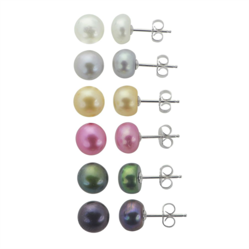 PearLustre by Imperial Sterling Silver Multi-Color Dyed Freshwater Cultured Pearl Stud Earring Set