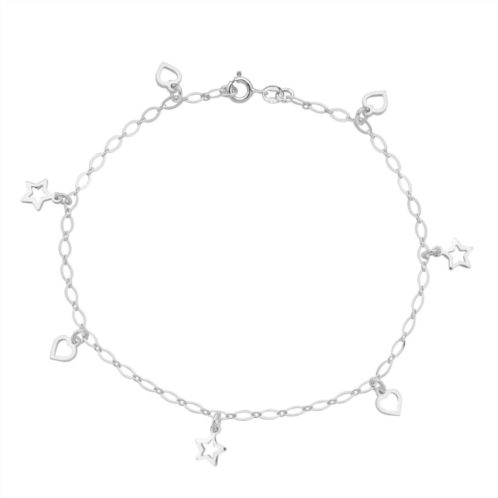 A&M Sterling Silver Star & Heart Anklet