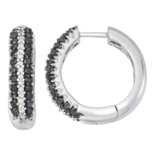 Unbranded Sterling Silver 1/2 Carat T.W. Black & White Diamond Hoop Earrings