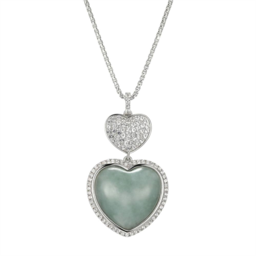 Dynasty Jade Sterling Silver Jade & White Topaz Double Heart Necklace