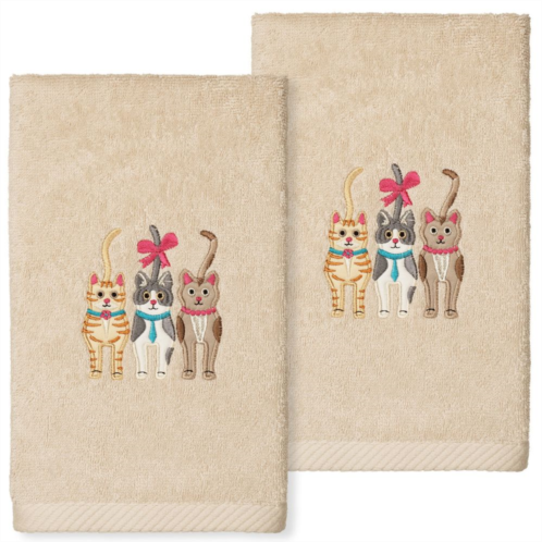 Linum Home Textiles Turkish Cotton Cats Embroidered 2-pack Hand Towel Set