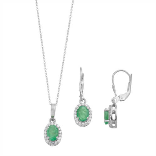 Unbranded Sterling Silver Emerald Oval Halo Drop Earring & Pendant Necklace Set