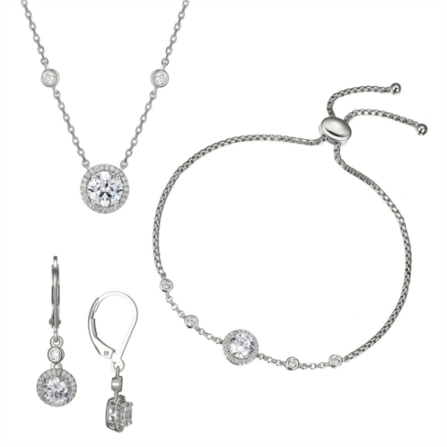 Unbranded Sterling Silver Cubic Zirconia Halo Bracelet, Necklace & Earring Set