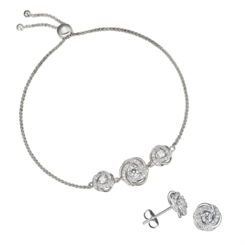 Unbranded Sterling Silver Cubic Zirconia Love Knot Stud Earrings & Adjustable Bracelet Set