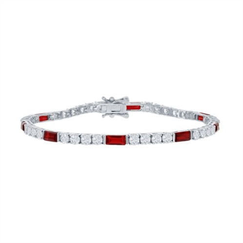 Unbranded Sterling Silver White & Red Cubic Zirconia 3 mm Tennis Bracelet