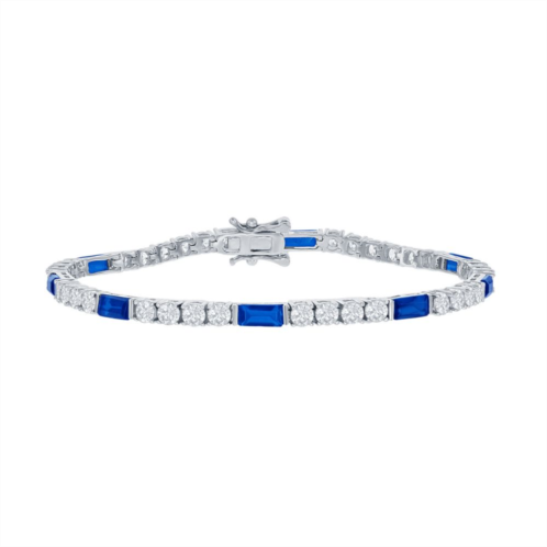 Unbranded Sterling Silver White & Blue Cubic Zirconia 3 mm Tennis Bracelet