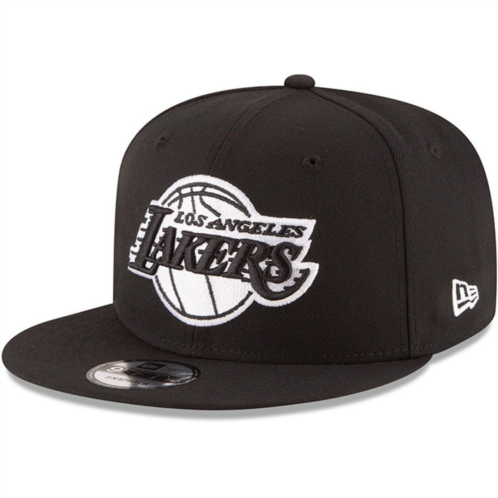 Mens New Era Black Los Angeles Lakers Black & White Logo 9FIFTY Adjustable Snapback Hat
