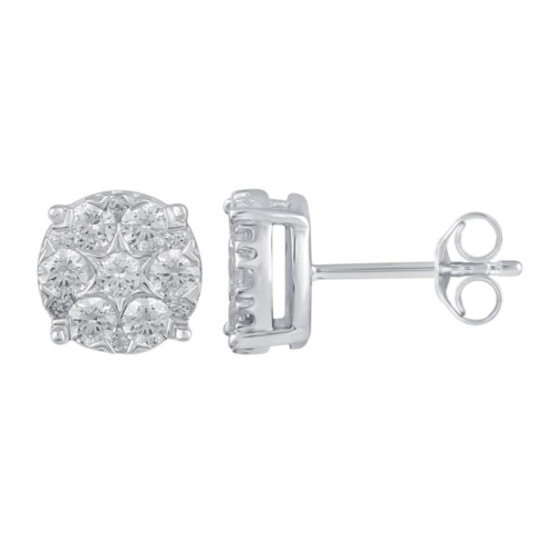 Royal Aura Sterling Silver 1 Carat T.W. Diamond Cluster Stud Earrings