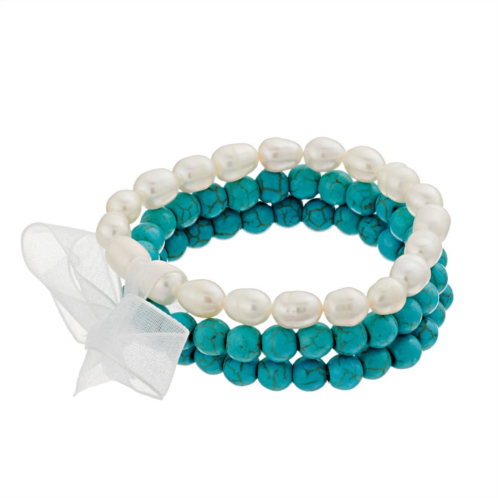 Aleure Precioso 3-Piece Gemstone Bead & Freshwater Cultured Pearl Stretch Bracelet Set