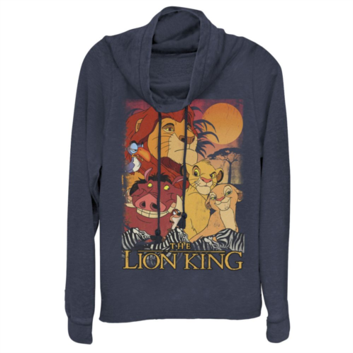 Licensed Character Disneys Lion King Juniors Happy Group Sunset Cowlneck Graphic Lightweight Long Sleeve