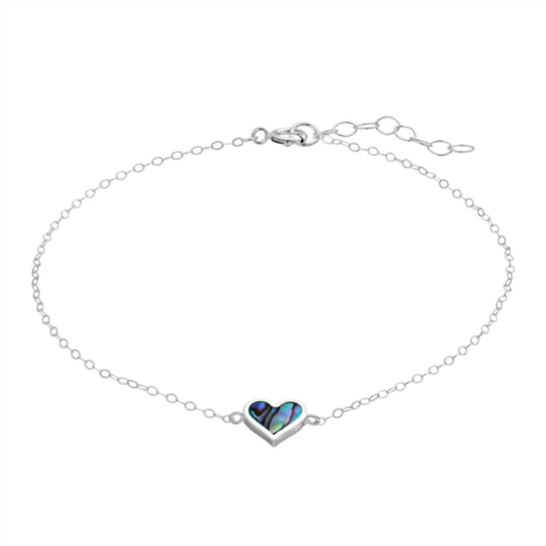 Aleure Precioso Sterling Silver Abalone Inlay Heart Chain Anklet