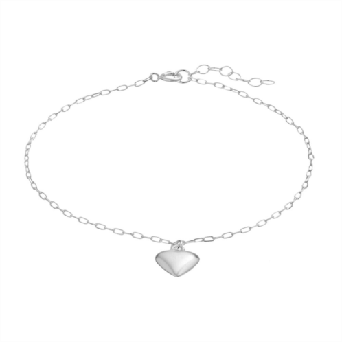 Aleure Precioso Sterling Silver Puffed Heart Charm Anklet