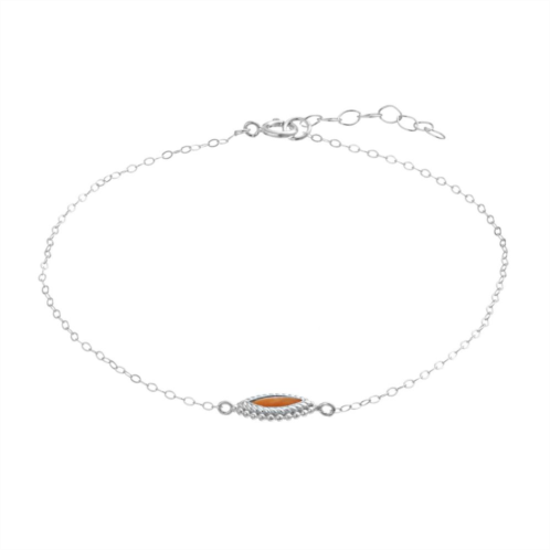 Aleure Precioso Sterling Silver White Abalone Inlay Marquise Station Anklet
