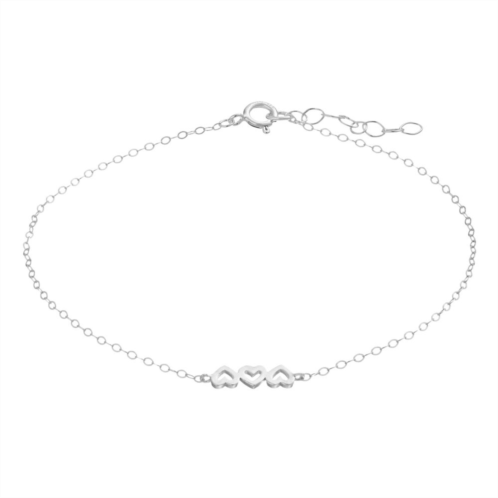 Aleure Precioso Sterling Silver 3 Heart Station Anklet