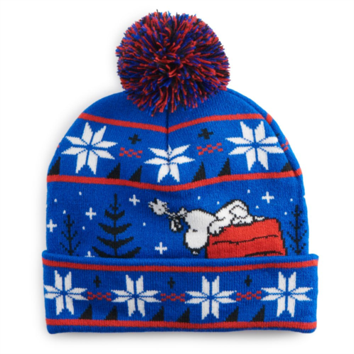 Licensed Character Mens Christmas Peanuts Knit Hat with Pom