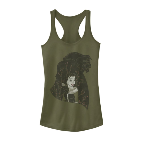 Licensed Character Disneys Beauty & The Beast Silhouette Grayscale & Blossoms Juniors Tank Top