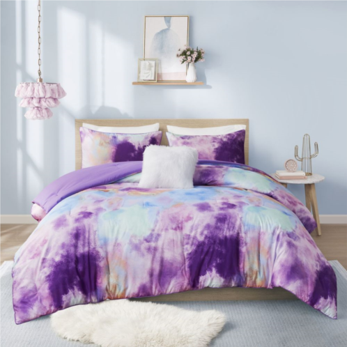 Intelligent Design Karissa Watercolor Tie Dye Antimicrobial Comforter Set with Throw Pillow