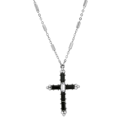 Symbols of Faith Silver-Tone Crystal Cross Necklace