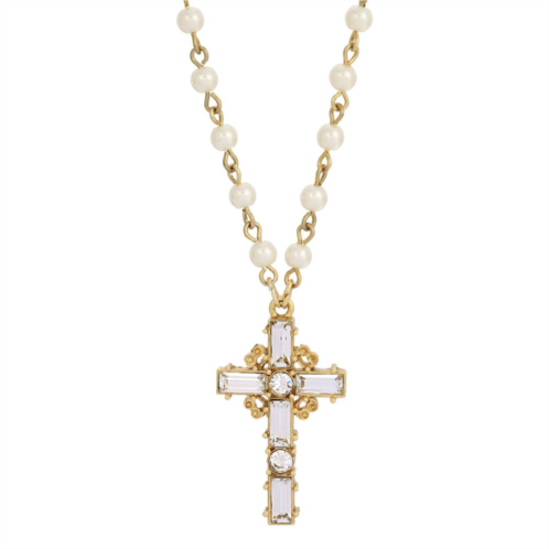 Symbols of Faith Crystal Cross Faux Pearl Necklace